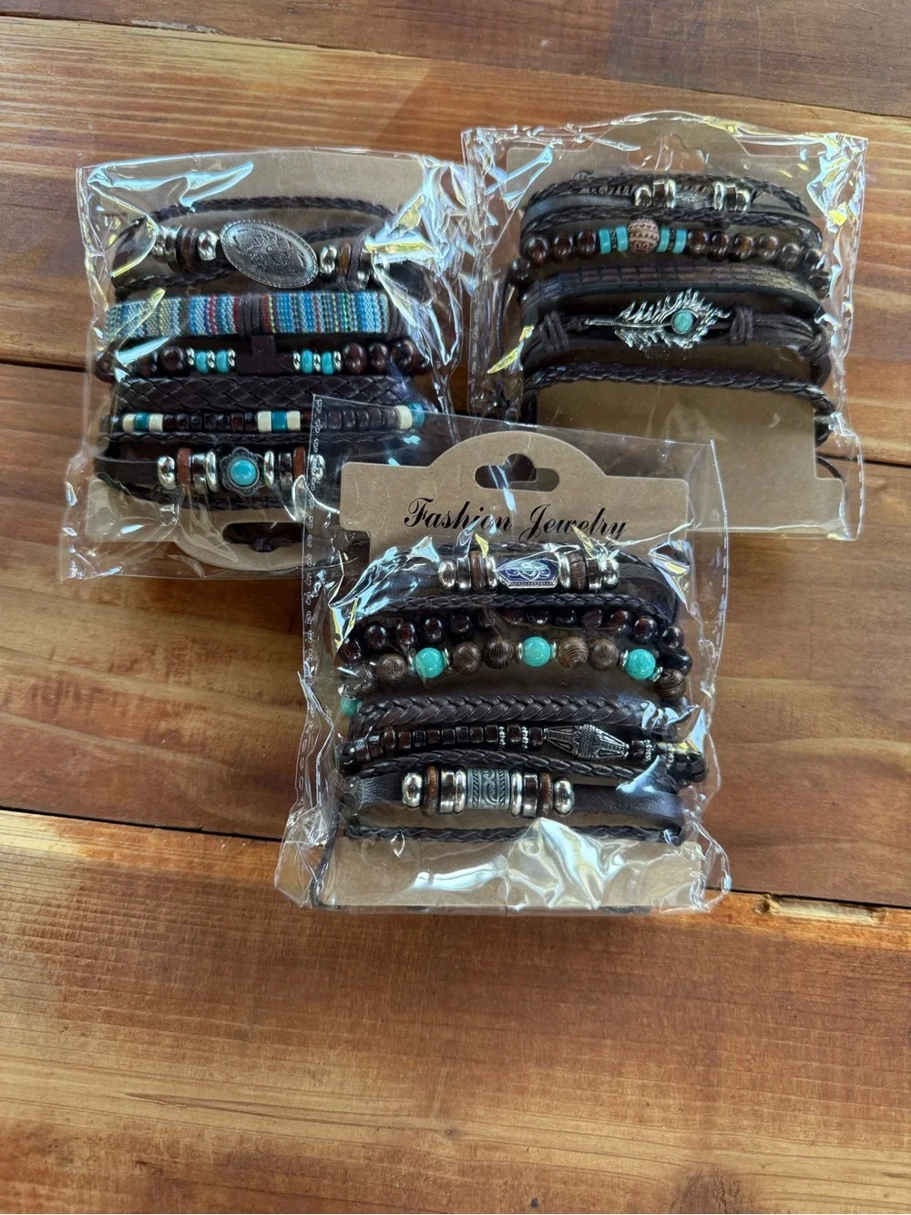 Fashion Jewelry Brown and Turquoise Layered Wrap Bracelet Pack